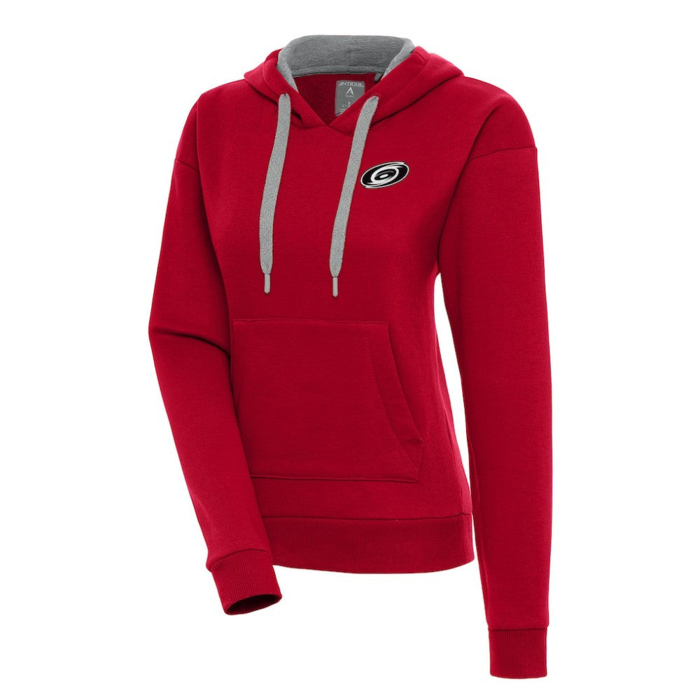 NHL Carolina Hurricanes Antigua Women's Metallic Logo Victory Pullover Hoodie - Red