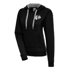NHL Chicago Blackhawks Antigua Women's Metallic Logo Victory Pullover Hoodie - Black