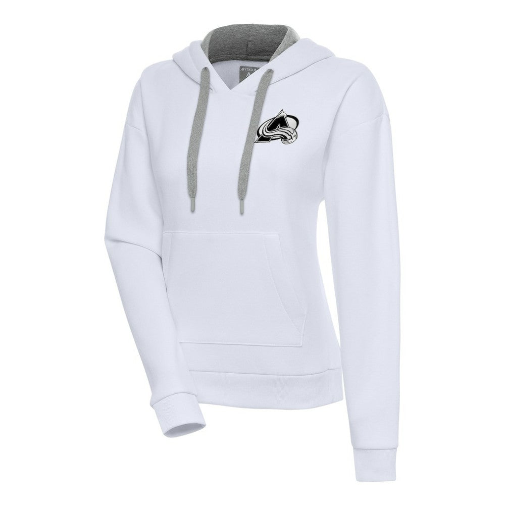 NHL Colorado Avalanche Antigua Women's Metallic Logo Victory Pullover Hoodie - White