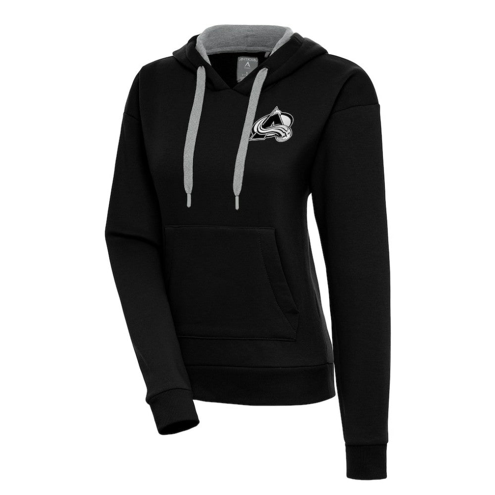 NHL Colorado Avalanche Antigua Women's Metallic Logo Victory Pullover Hoodie - Black