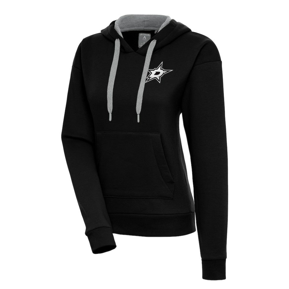 NHL Dallas Stars Antigua Women's Metallic Logo Victory Pullover Hoodie - Black