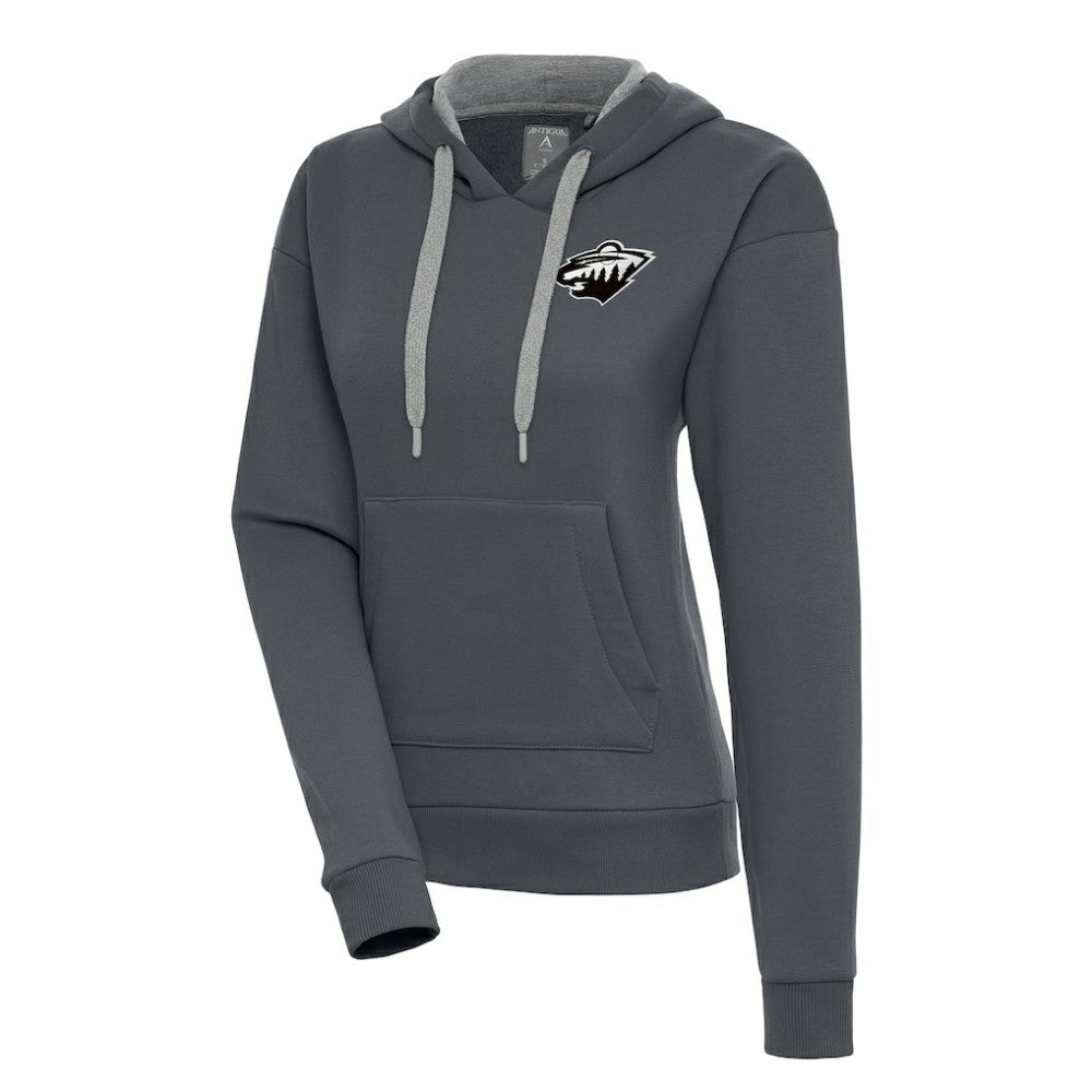 NHL Minnesota Wild Antigua Women's Metallic Logo Victory Pullover Hoodie - Charcoal