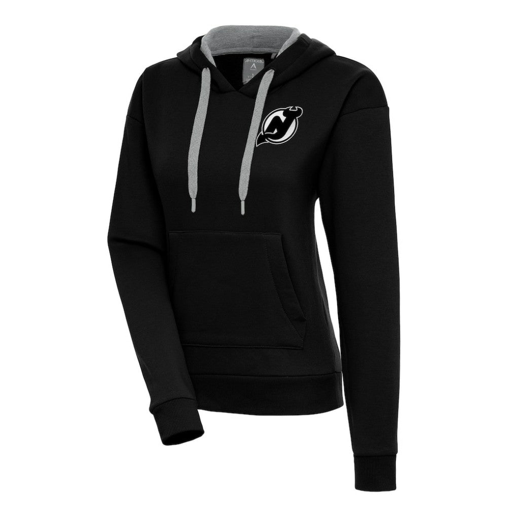 NHL New Jersey Devils Antigua Women's Metallic Logo Victory Pullover Hoodie - Black