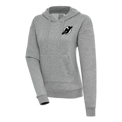 NHL New Jersey Devils Antigua Women's Metallic Logo Victory Pullover Hoodie - Heather Gray