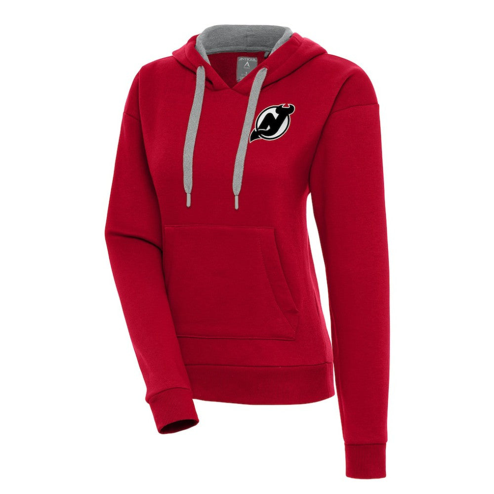 NHL New Jersey Devils Antigua Women's Metallic Logo Victory Pullover Hoodie - Red
