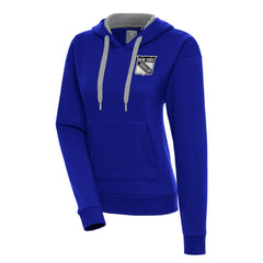 NHL New York Rangers Antigua Women's Metallic Logo Victory Pullover Hoodie - Blue
