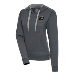 NHL Philadelphia Flyers Antigua Women's Metallic Logo Victory Pullover Hoodie - Charcoal