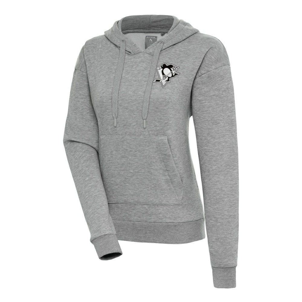 NHL Pittsburgh Penguins Antigua Women's Metallic Logo Victory Pullover Hoodie - Heather Gray