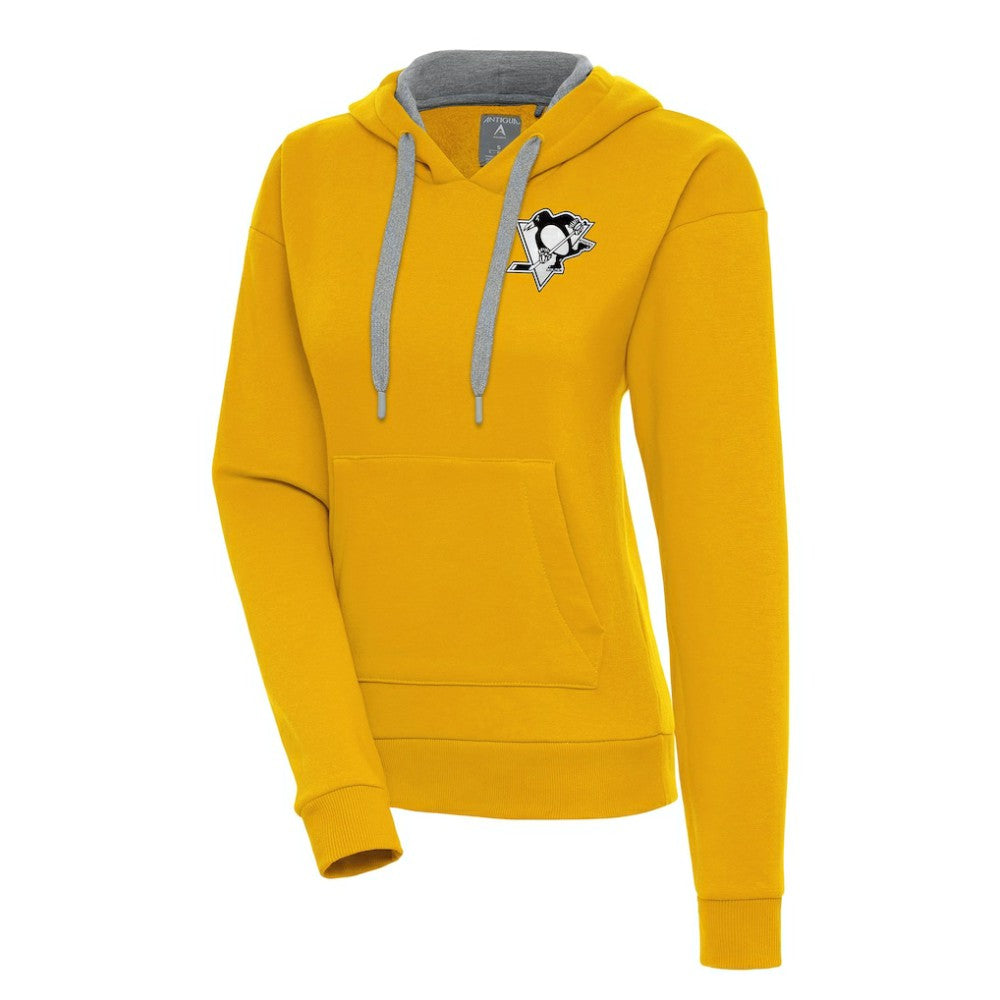 NHL Pittsburgh Penguins Antigua Women's Metallic Logo Victory Pullover Hoodie - Gold