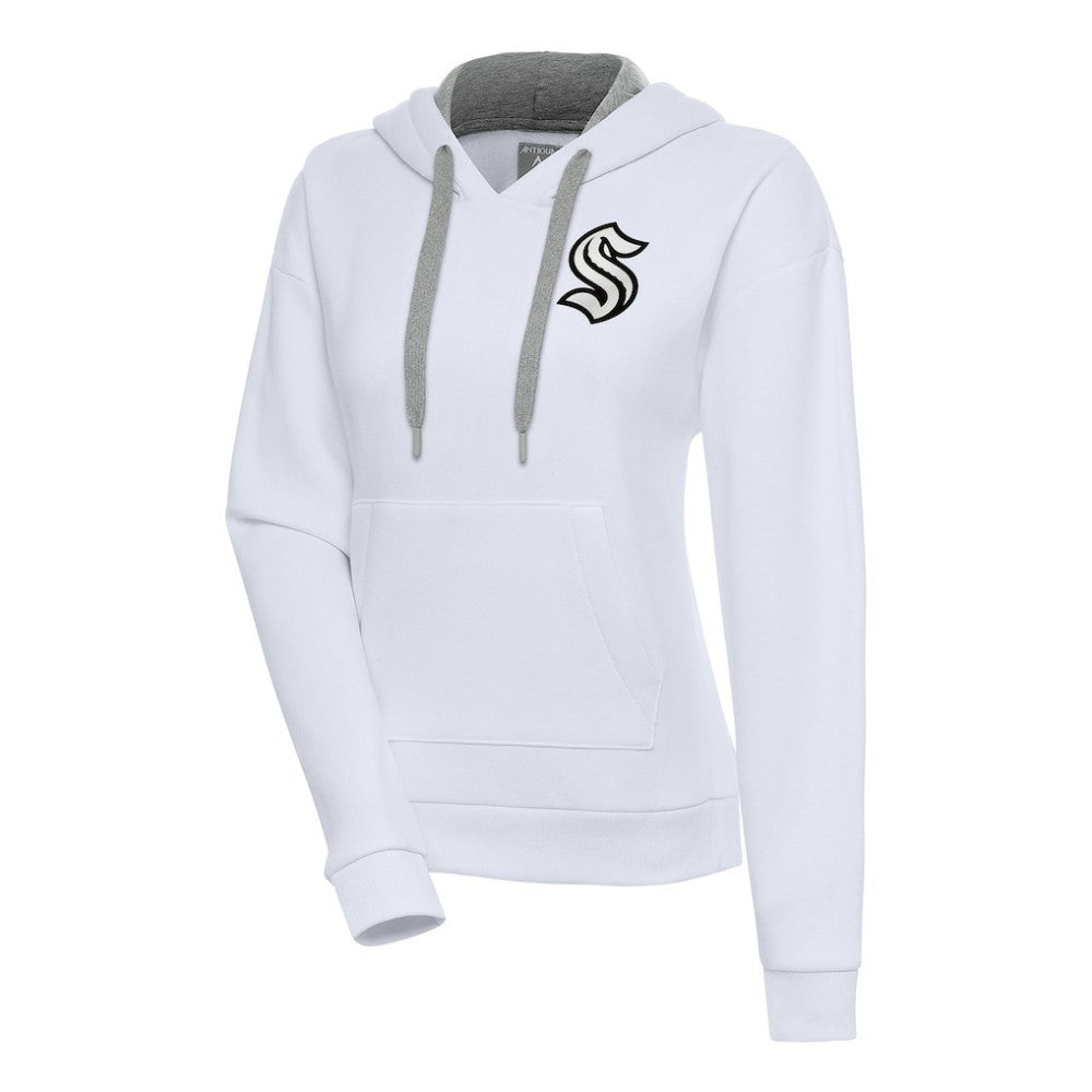 NHL Seattle Kraken Antigua Women's Metallic Logo Victory Pullover Hoodie - White