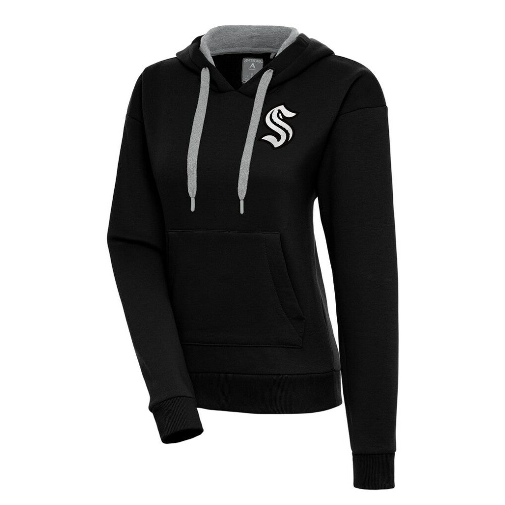 NHL Seattle Kraken Antigua Women's Metallic Logo Victory Pullover Hoodie - Black