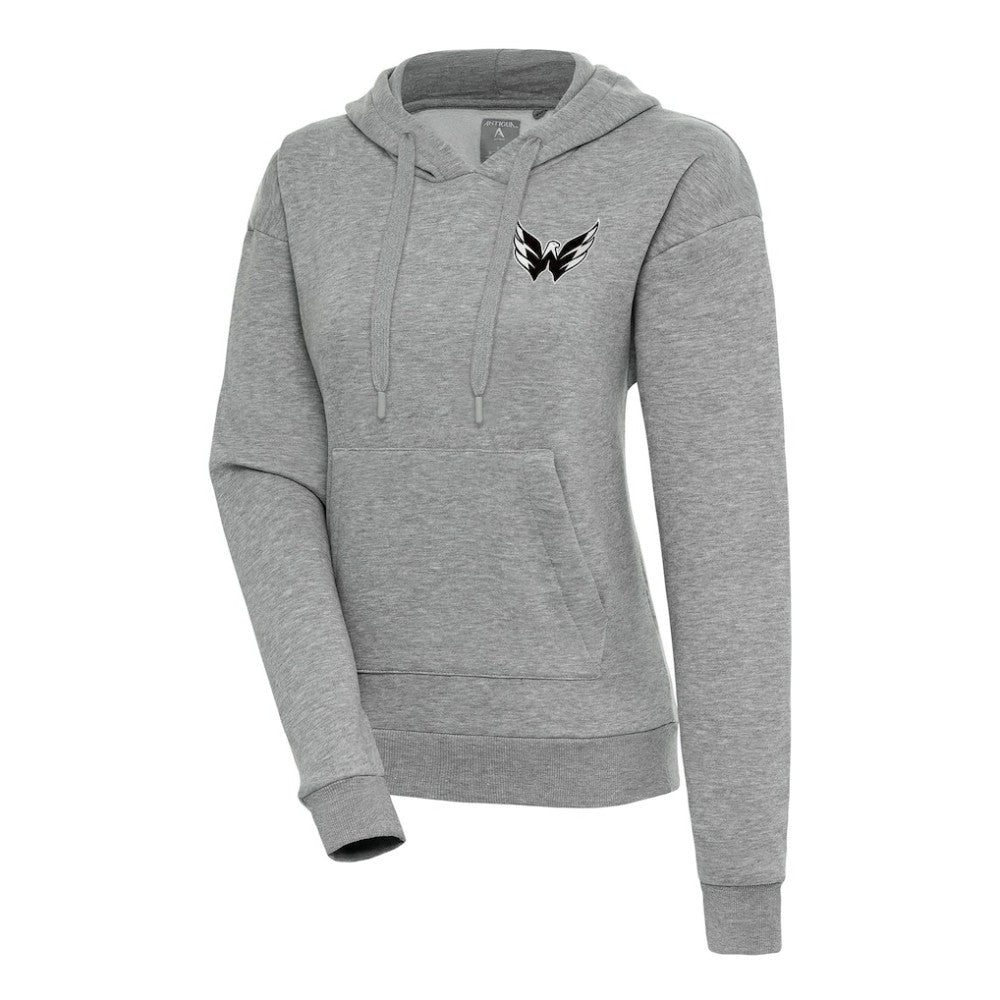 NHL Washington Capitals Antigua Women's Metallic Logo Victory Pullover Hoodie - Heather Gray