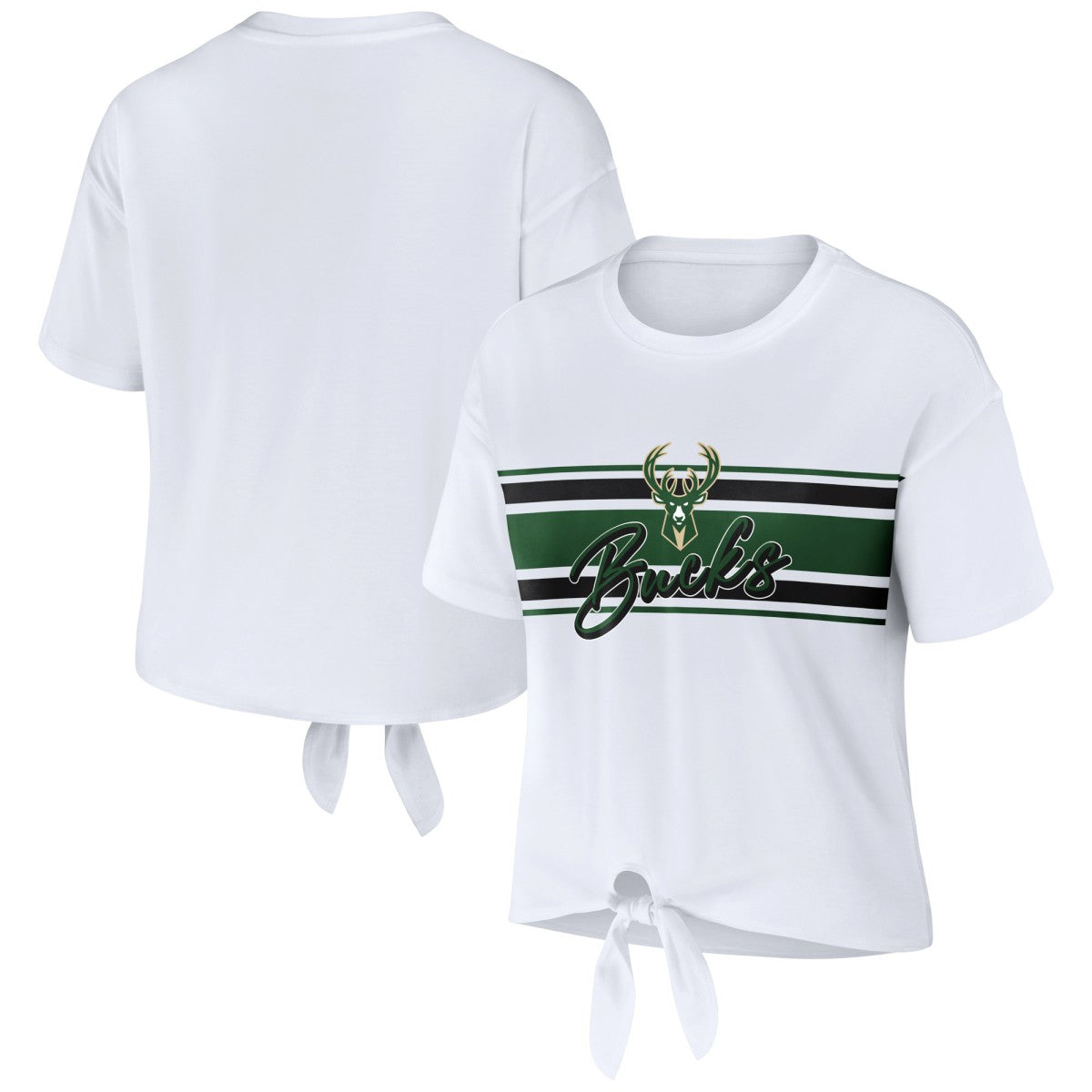 Milwaukee Bucks WEAR by Erin Andrews Women's Tie-Front T-Shirt White