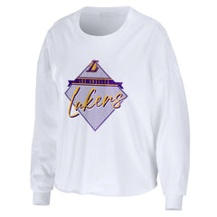 Los Angeles Lakers WEAR by Erin Andrews Women's Cropped Long Sleeve T-Shirt White