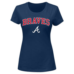 Atlanta Braves Profile Women's Plus Size Arch Logo T-Shirt - Navy T-shirts