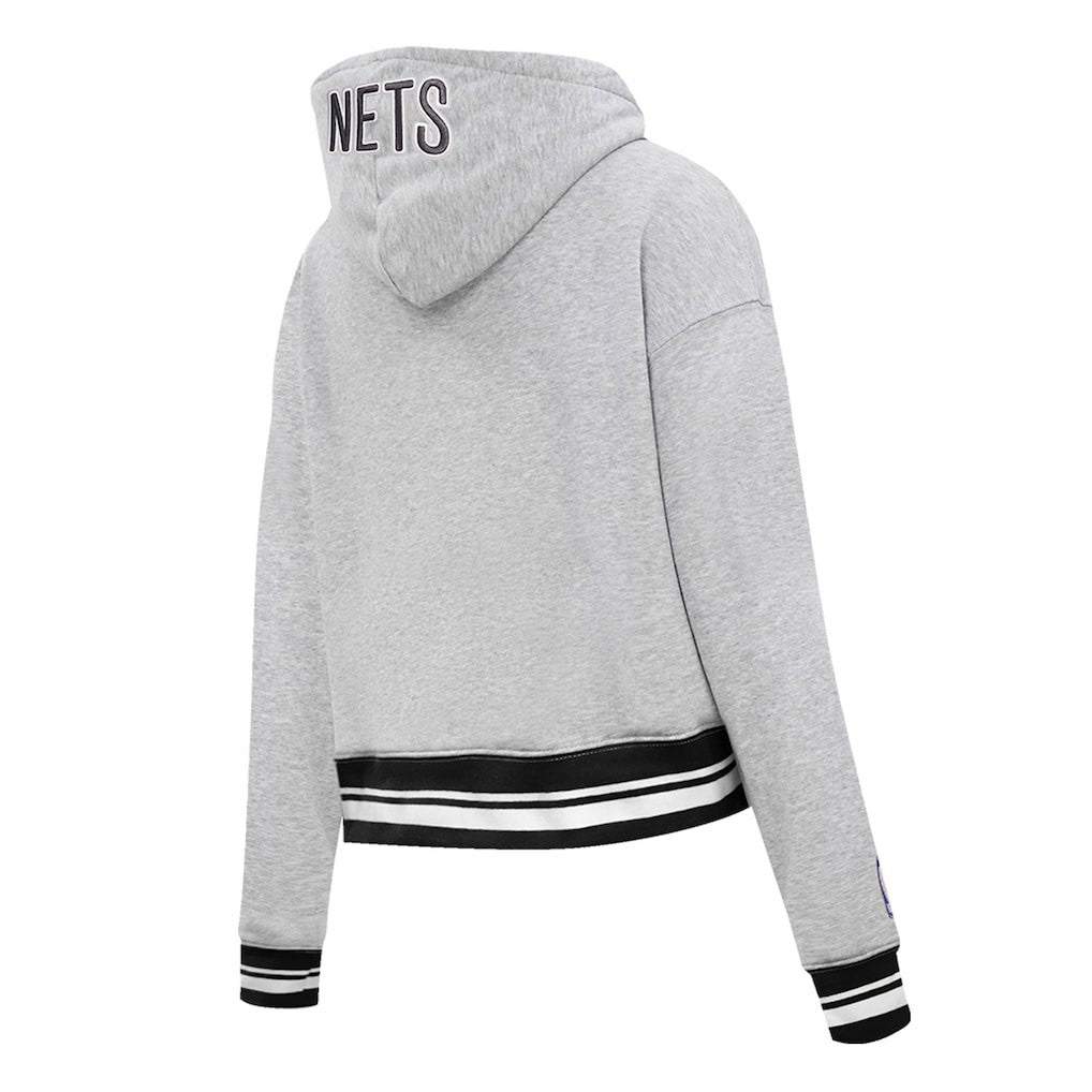 Brooklyn Nets Pro Standard Women's Script Tail Cropped Pullover Hoodie Heather Gray