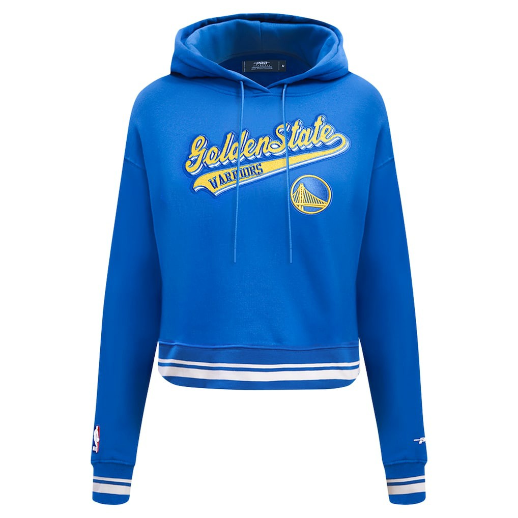 Golden State Warriors Pro Standard Women's Script Tail Cropped Pullover Hoodie Royal