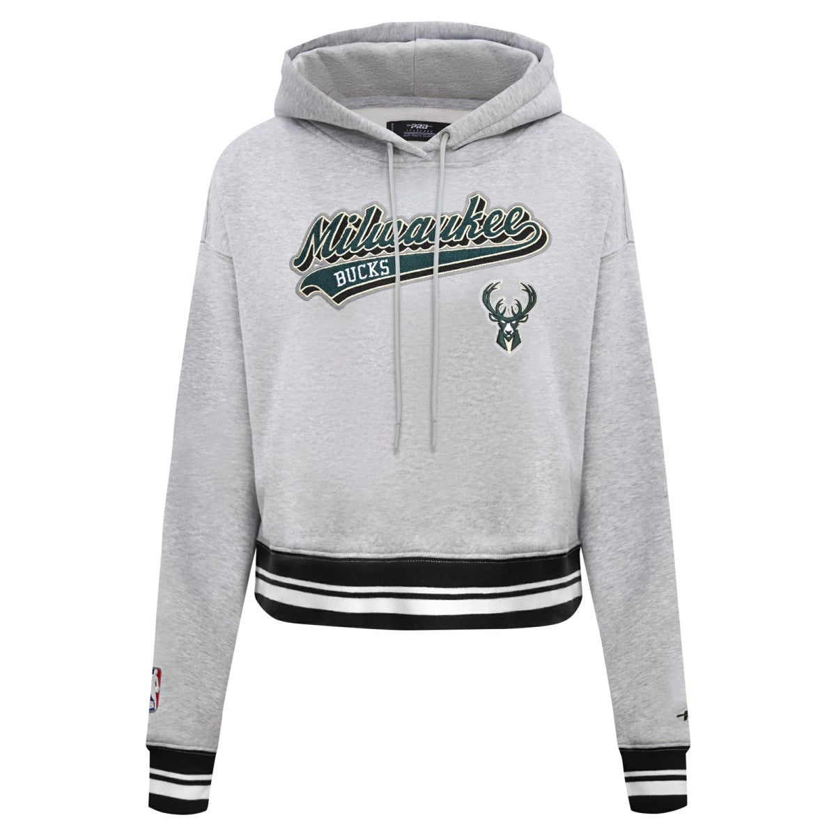 Milwaukee Bucks Pro Standard Women's Script Tail Cropped Pullover Hoodie Heather Gray