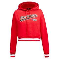 New Orleans Pelicans Pro Standard Women's Script Tail Cropped Pullover Hoodie Red