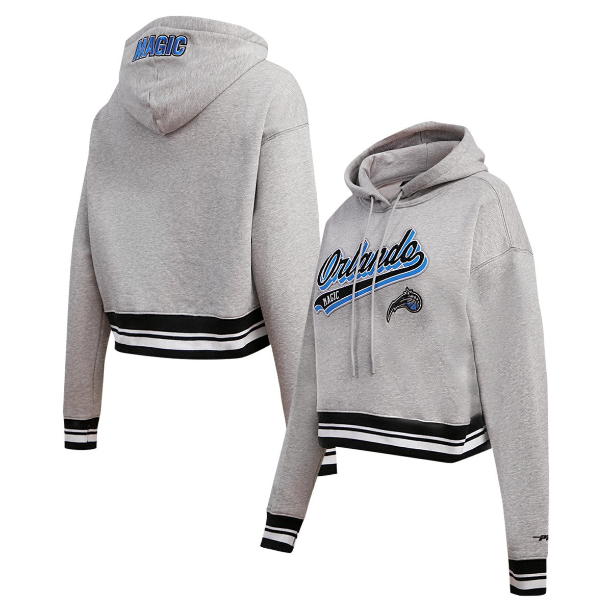 Orlando Magic Pro Standard Women's Script Tail Cropped Pullover Hoodie Heather Gray