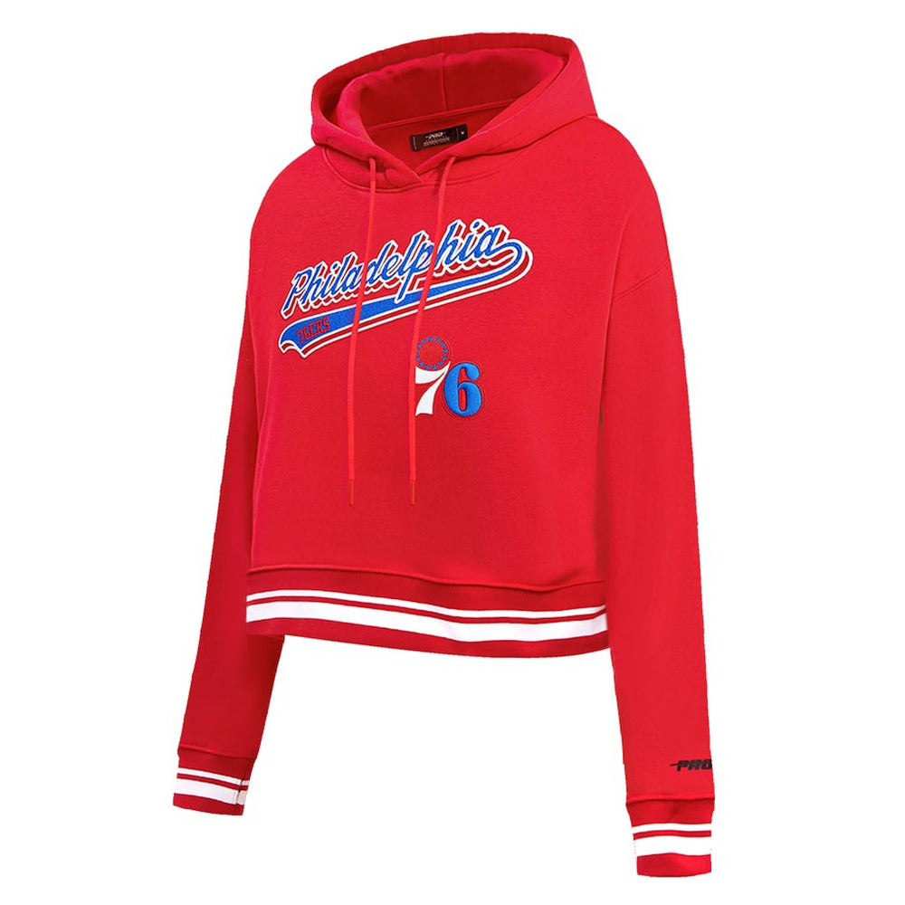 Philadelphia 76ers Pro Standard Women's Script Tail Cropped Pullover Hoodie Red