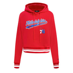 Philadelphia 76ers Pro Standard Women's Script Tail Cropped Pullover Hoodie Red