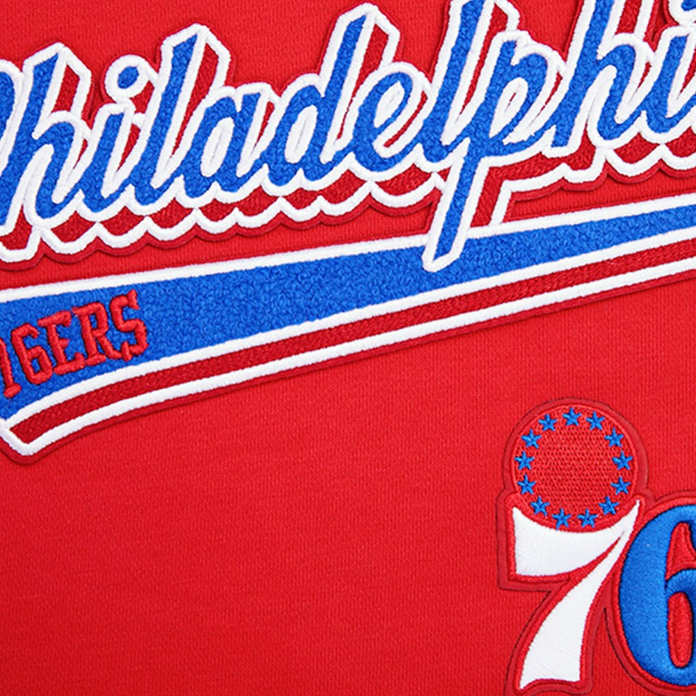 Philadelphia 76ers Pro Standard Women's Script Tail Cropped Pullover Hoodie Red