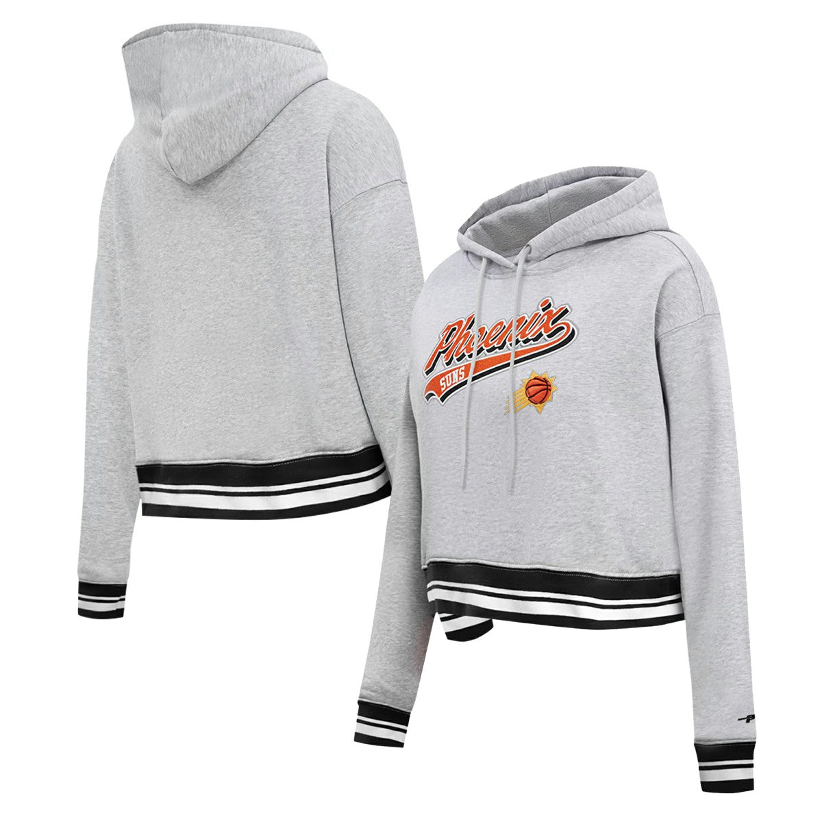 Phoenix Suns Pro Standard Women's Script Tail Cropped Pullover Hoodie Heather Gray