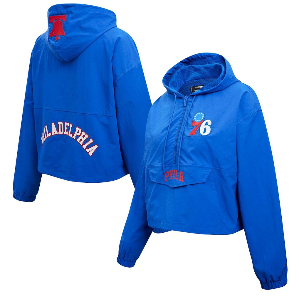 Philadelphia 76ers Pro Standard Classic Wind Woven Cropped Half-Zip Jacket Royal