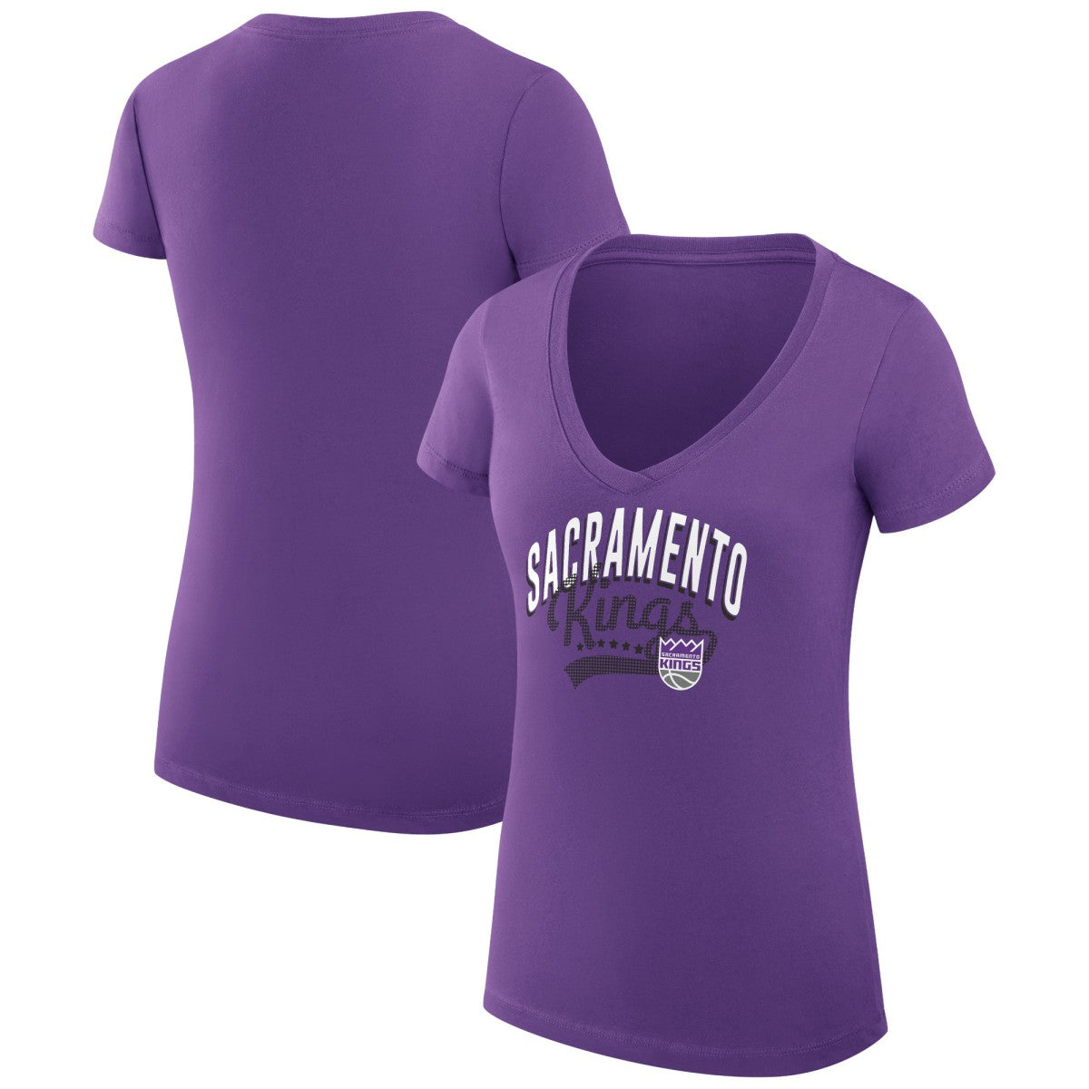 Sacramento Kings G-III 4Her by Carl Banks Women's Super-Slim Fit Lightweight Filigree Logo V-Neck T-Shirt Purple