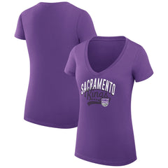 Sacramento Kings G-III 4Her by Carl Banks Women's Super-Slim Fit Lightweight Filigree Logo V-Neck T-Shirt Purple