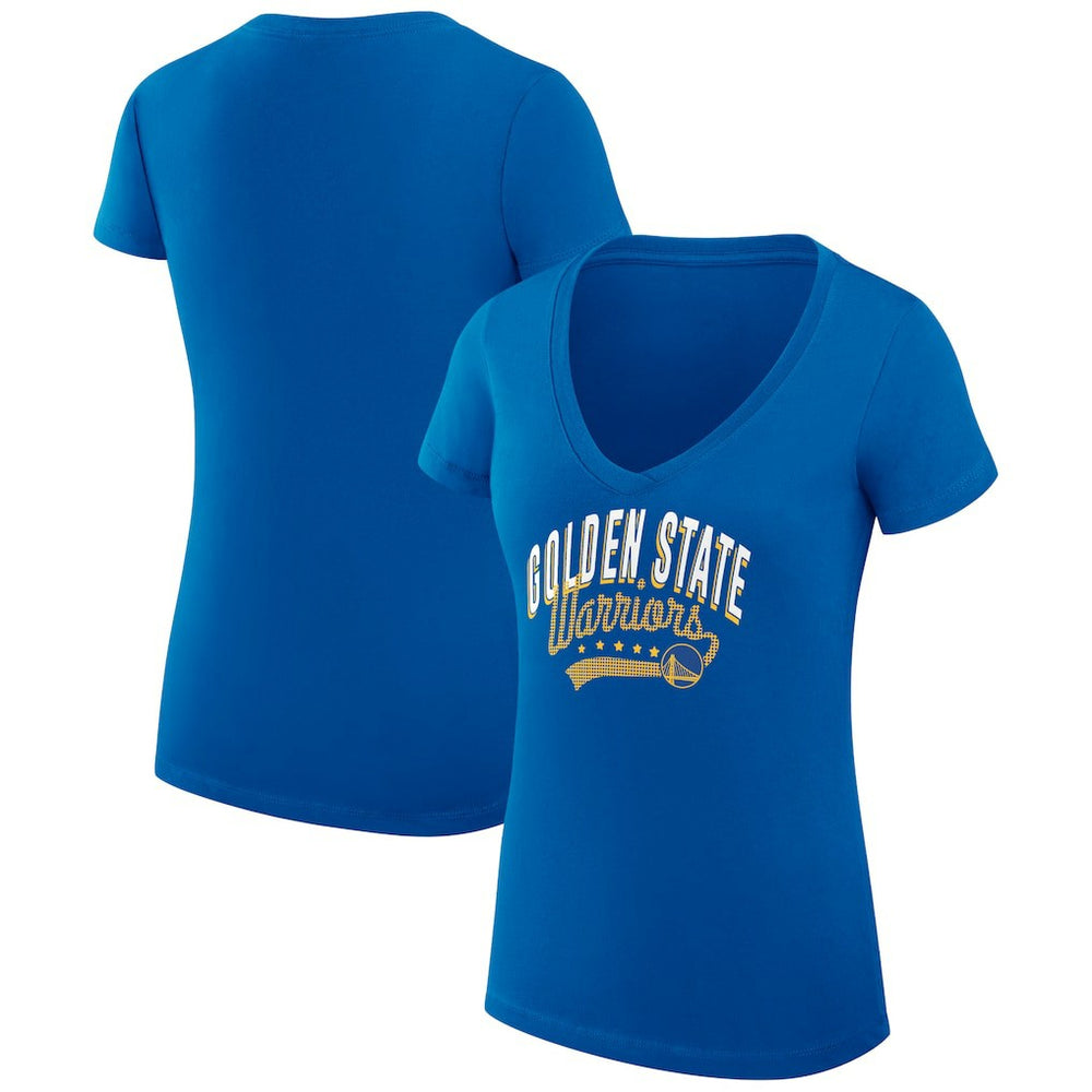 Golden State Warriors G-III 4Her by Carl Banks Women's Super-Slim Fit Lightweight Filigree Logo V-Neck T-Shirt Royal