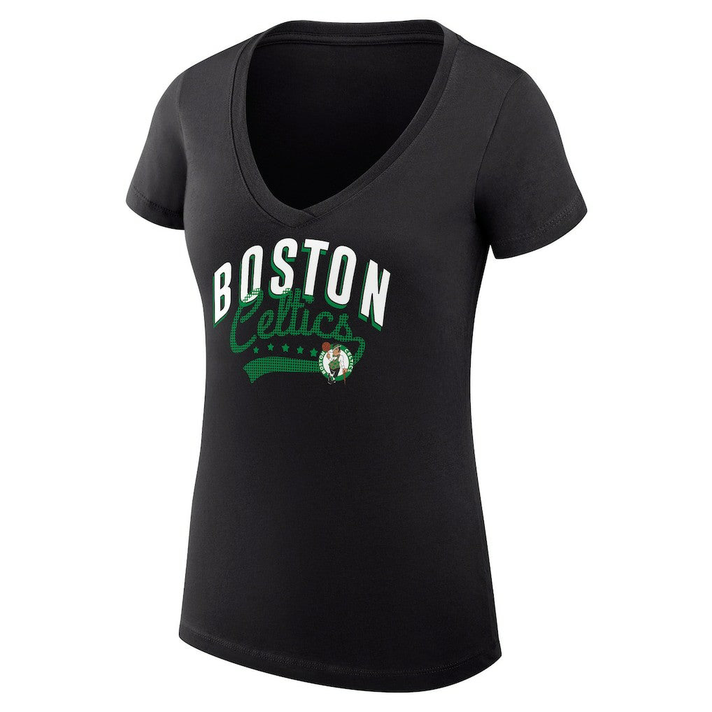 Boston Celtics G-III 4Her by Carl Banks Women's Super-Slim Fit Lightweight Filigree Logo V-Neck T-Shirt Black