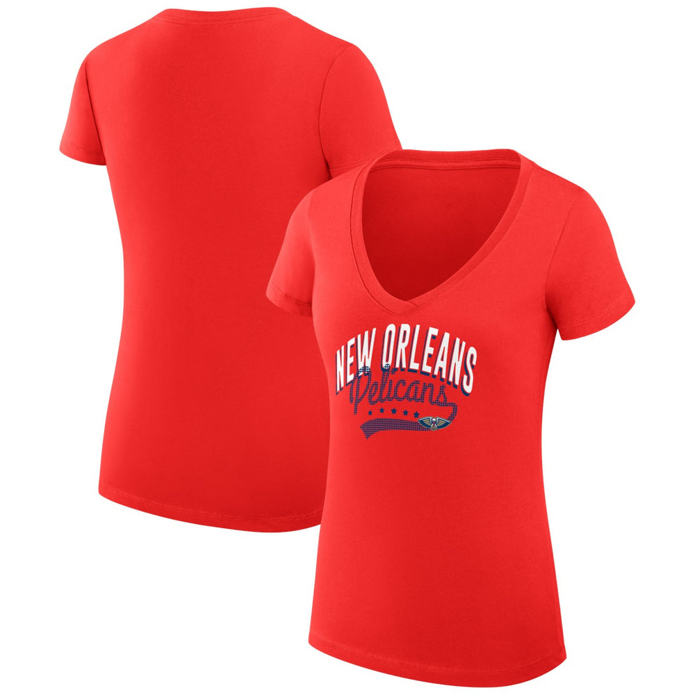 New Orleans Pelicans G-III 4Her by Carl Banks Women's Super-Slim Fit Lightweight Filigree Logo V-Neck T-Shirt Red