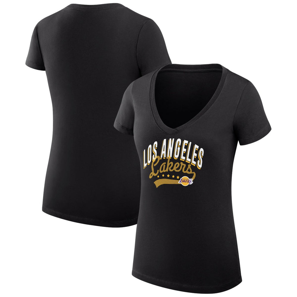 Los Angeles Lakers G-III 4Her by Carl Banks Women's Super-Slim Fit Lightweight Filigree Logo V-Neck T-Shirt Black