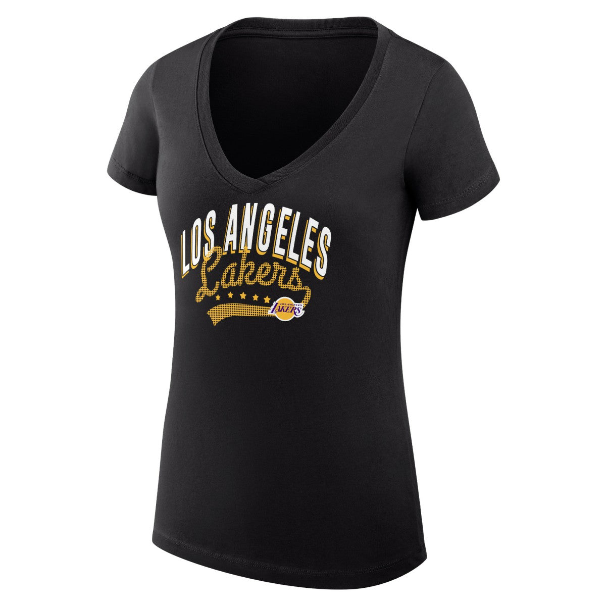 Los Angeles Lakers G-III 4Her by Carl Banks Women's Super-Slim Fit Lightweight Filigree Logo V-Neck T-Shirt Black