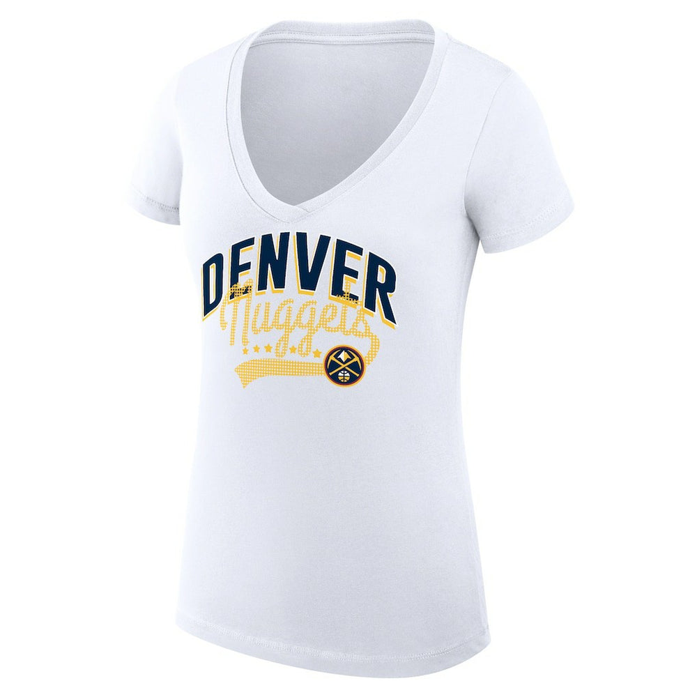Denver Nuggets G-III 4Her by Carl Banks Women's Super-Slim Fit Lightweight Filigree Logo V-Neck T-Shirt White
