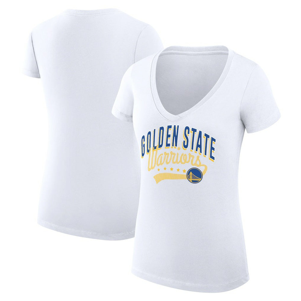 Golden State Warriors G-III 4Her by Carl Banks Women's Super-Slim Fit Lightweight Filigree Logo V-Neck T-Shirt White