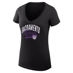 Sacramento Kings G-III 4Her by Carl Banks Women's Super-Slim Fit Lightweight Filigree Logo V-Neck T-Shirt Black