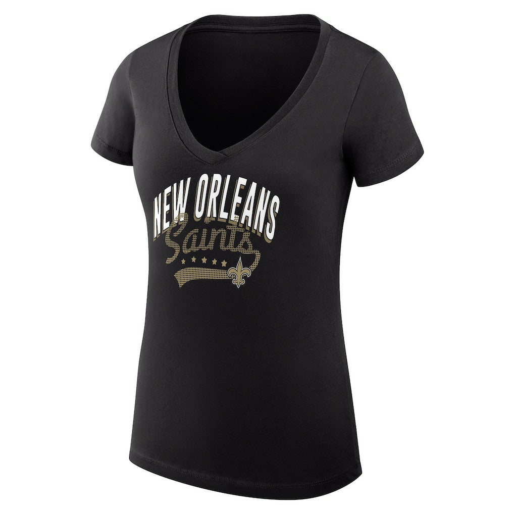New Orleans Saints G-III 4Her by Carl Banks Women's Super-Slim Fit Lightweight Filigree Logo Lightweight V-Neck T-Shirt – Black