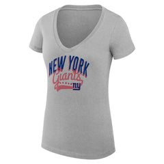 New York Giants G-III 4Her by Carl Banks Women's Super-Slim Fit Lightweight Filigree Logo Lightweight V-Neck T-Shirt – Heather Gray