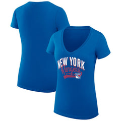 NHL New York Rangers G-III 4Her by Carl Banks Women's Super-Slim Fit Lightweight Filigree Logo V-Neck T-Shirt – Blue