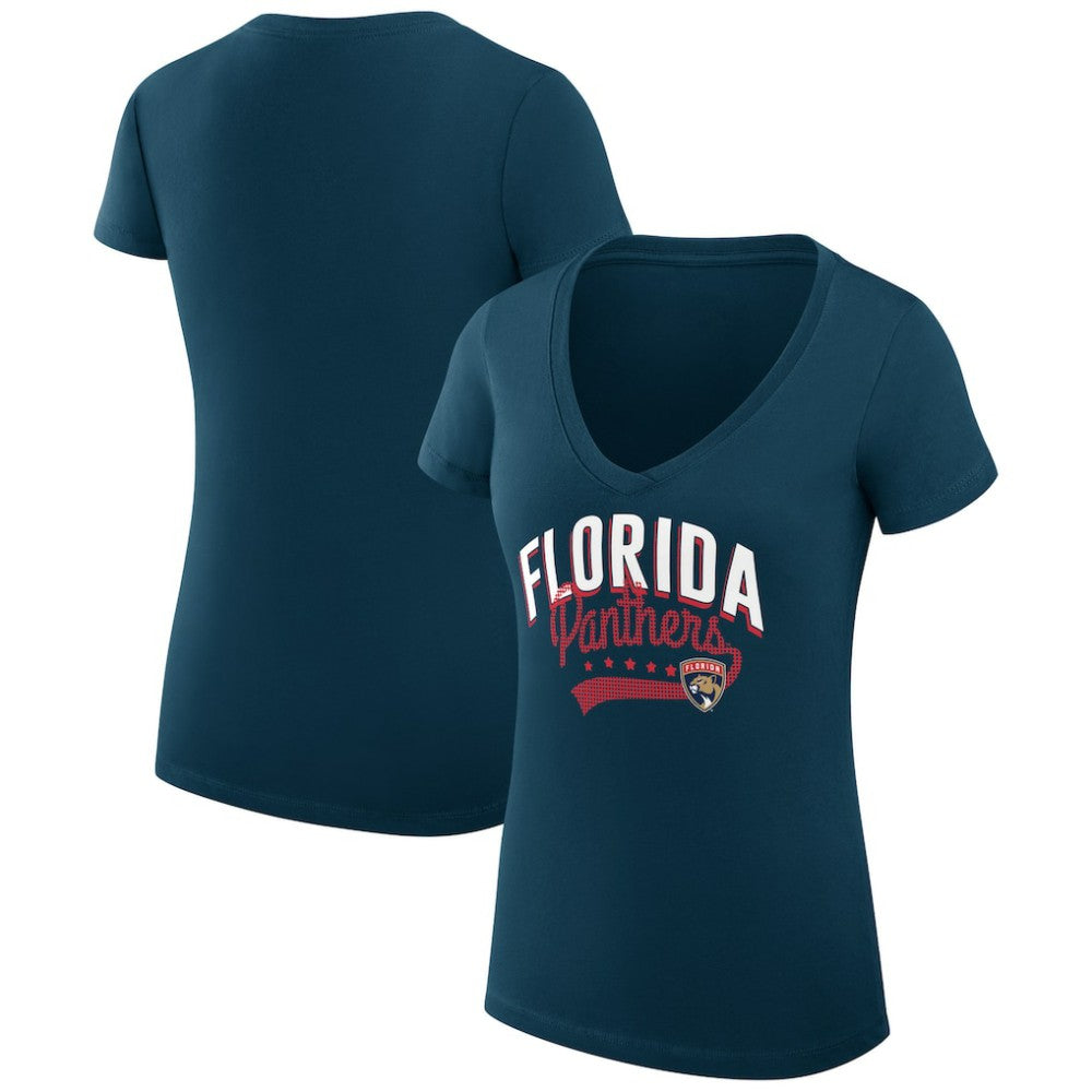 NHL Florida Panthers G-III 4Her by Carl Banks Women's Super-Slim Fit Lightweight Filigree Logo V-Neck T-Shirt – Navy