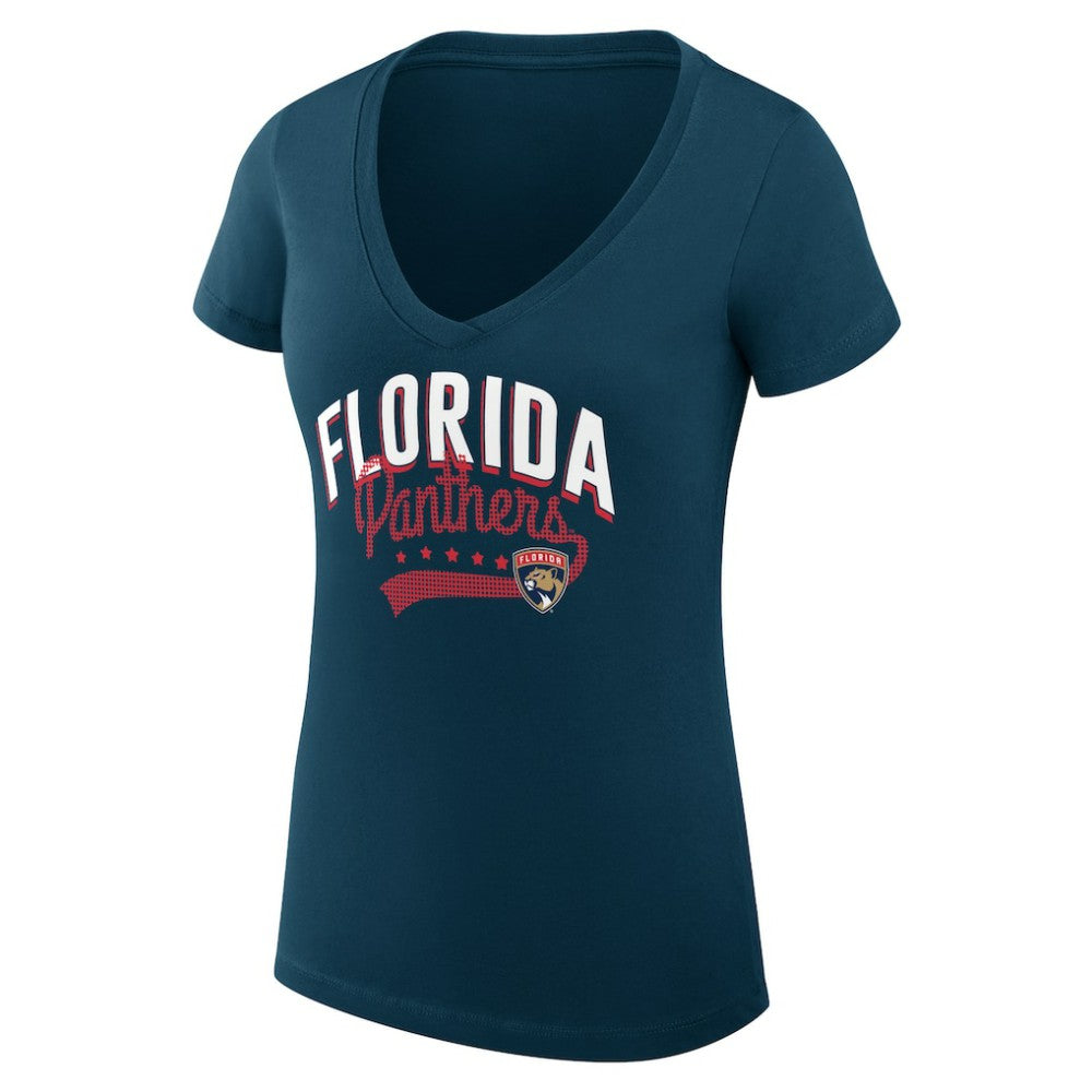 NHL Florida Panthers G-III 4Her by Carl Banks Women's Super-Slim Fit Lightweight Filigree Logo V-Neck T-Shirt – Navy
