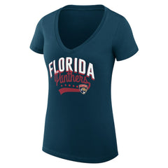 NHL Florida Panthers G-III 4Her by Carl Banks Women's Super-Slim Fit Lightweight Filigree Logo V-Neck T-Shirt – Navy