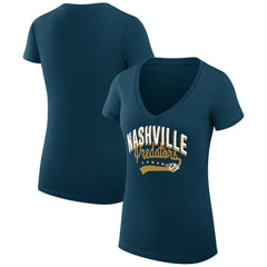 NHL Nashville Predators G-III 4Her by Carl Banks Women's Super-Slim Fit Lightweight Filigree Logo V-Neck T-Shirt – Navy