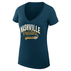 NHL Nashville Predators G-III 4Her by Carl Banks Women's Super-Slim Fit Lightweight Filigree Logo V-Neck T-Shirt – Navy