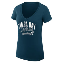 NHL Tampa Bay Lightning G-III 4Her by Carl Banks Women's Super-Slim Fit Lightweight Filigree Logo V-Neck T-Shirt – Navy