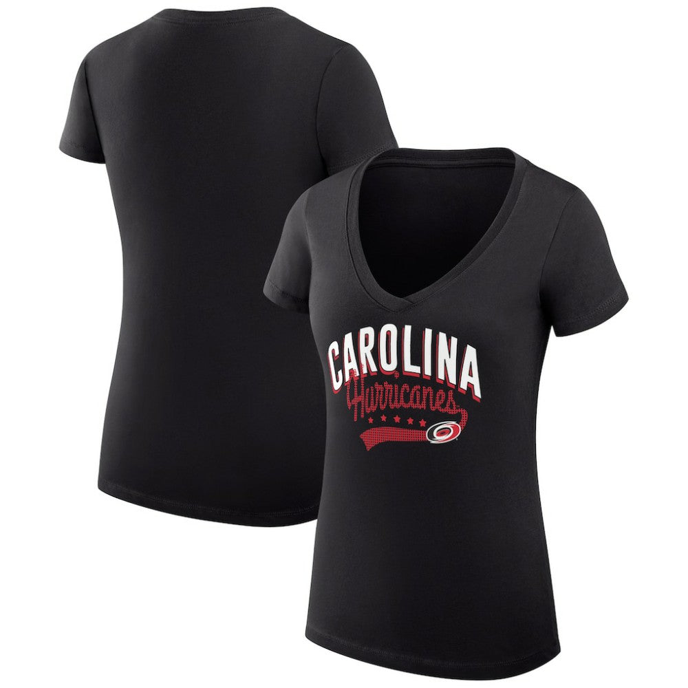 NHL Carolina Hurricanes G-III 4Her by Carl Banks Women's Super-Slim Fit Lightweight Filigree Logo V-Neck T-Shirt – Black