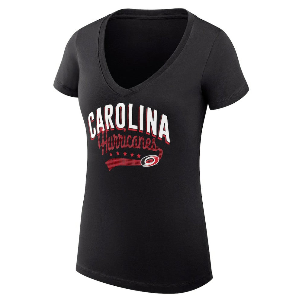 NHL Carolina Hurricanes G-III 4Her by Carl Banks Women's Super-Slim Fit Lightweight Filigree Logo V-Neck T-Shirt – Black